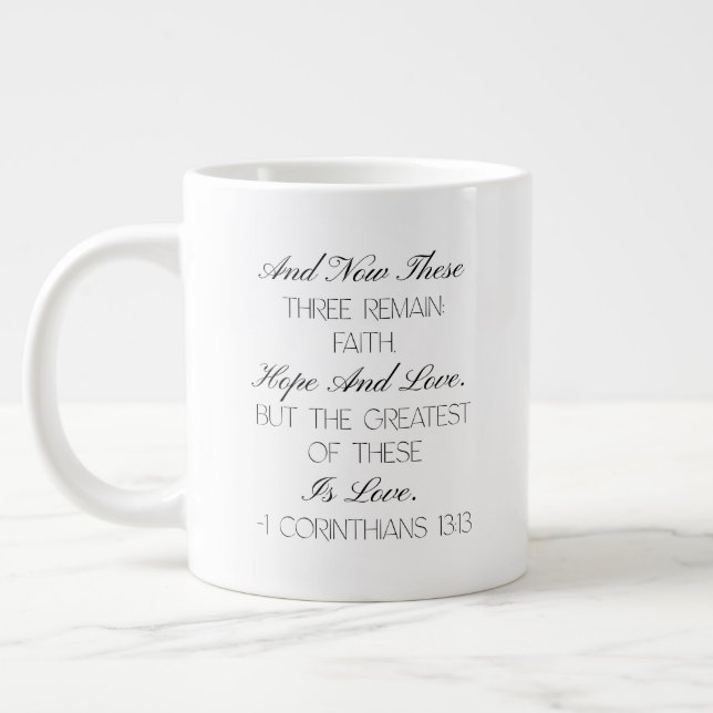 Café Grande Caneca com versículo de esperança 1 Coríntios 13:1 (Esquerda)