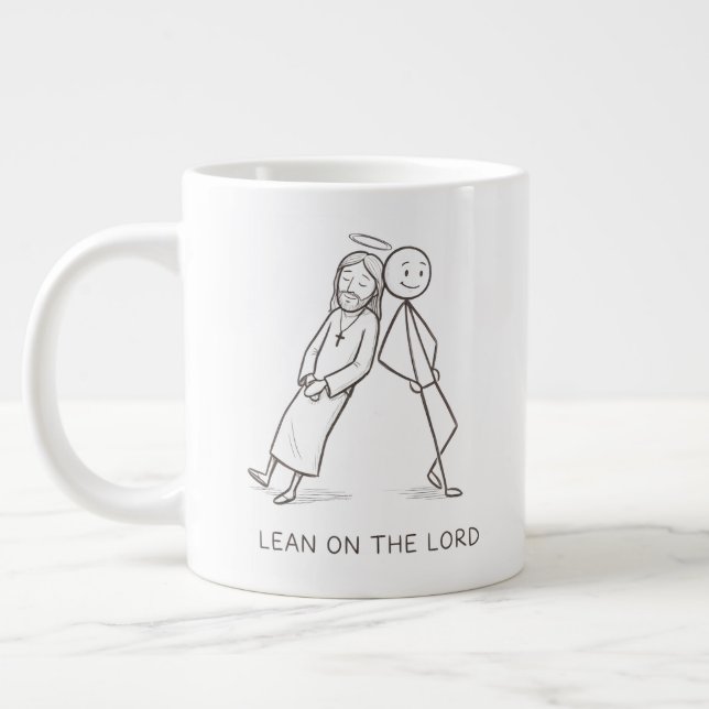 Café Grande Caneca Cristã com Figura de Pau Apoiando-se no Sen (Esquerda)