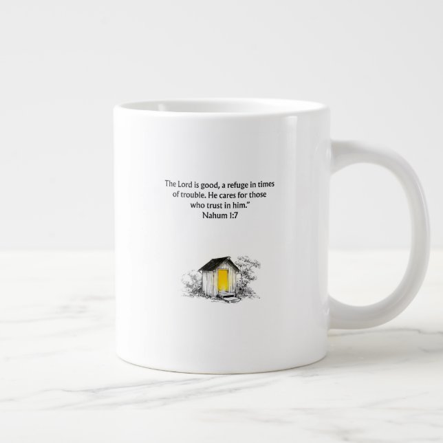 Café Grande Caneca cristã com versículo bíblico de Naum 1:7 (Direita)