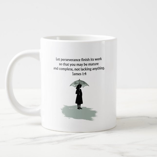 Café Grande Caneca Cristã com Versículo Bíblico de Tiago 1:4 (Esquerda)