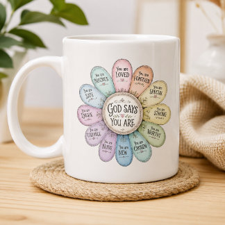 Café Grande Caneca de Afirmação Floral Deus Diz Que Você É Esp