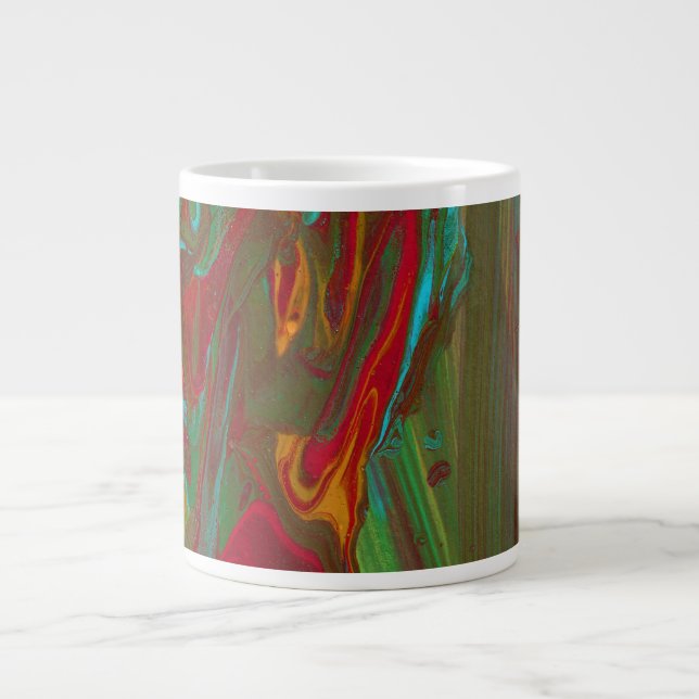 Café Grande Caneca De Bebida Abstrata Vermelha E Verde Negrito (Frente)
