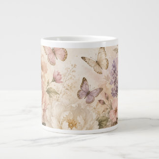 Café Grande Caneca de borboleta e floral em aquarela