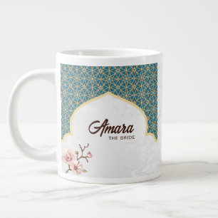 Café Grande Caneca de Casamento Arabesco Elegante   Azul Turqu