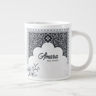 Café Grande Caneca de Casamento Arabesco Elegante Preto e Br