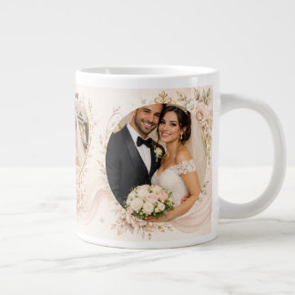 Café Grande Caneca de Casamento Elegante – Nomes e Fotos Perso