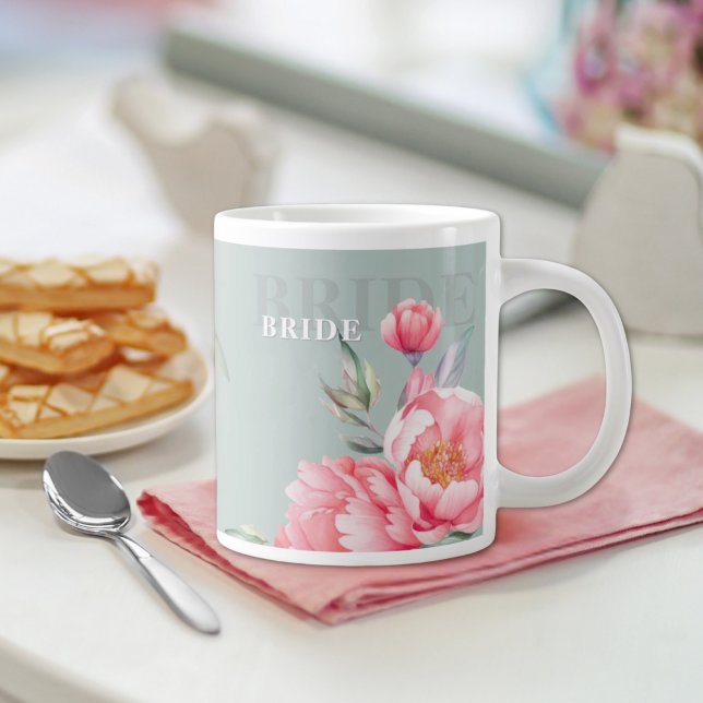 Café Grande Caneca de Casamento Peônia Verde Sage | Presente d (Criador carregado)