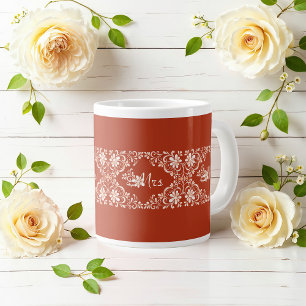 Café Grande Caneca de Casamento Romântico Shabby Chic Vermelho