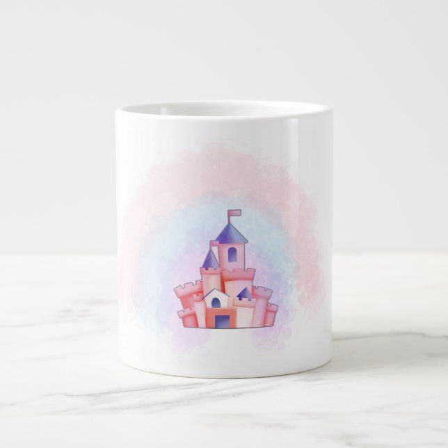 Café Grande Caneca de Castelo em Aquarela Rosa (Frente)