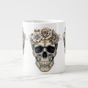 Café Grande Caneca de caveira floral em marfim Halloween gót