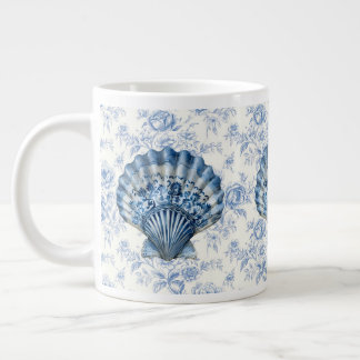 Café Grande Caneca de cerâmica jumbo azul com conchas em Chino