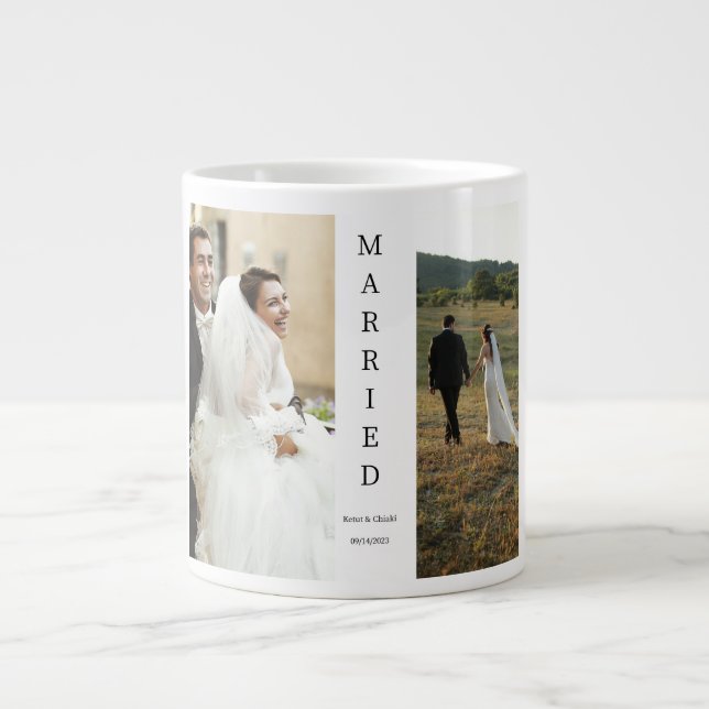 Café Grande Caneca de Colagem de Fotos de Casamento Personaliz (Frente)