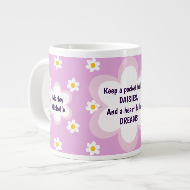 Café Grande Caneca de corrente de margarida rosa 600 ml (Frente Esquerda)