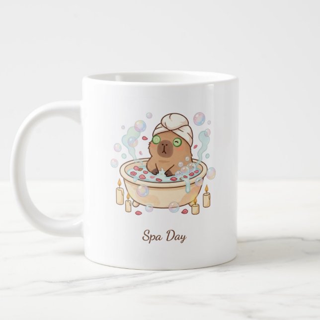 Café Grande Caneca de Dia de Spa de Capivara Fofa – Presente D (Esquerda)