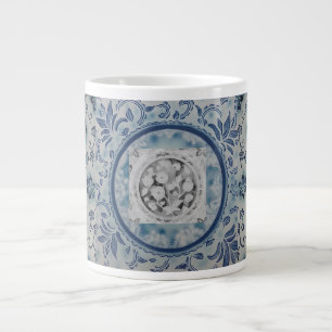 Café Grande Caneca de Especialização em Batik Azul Elegante