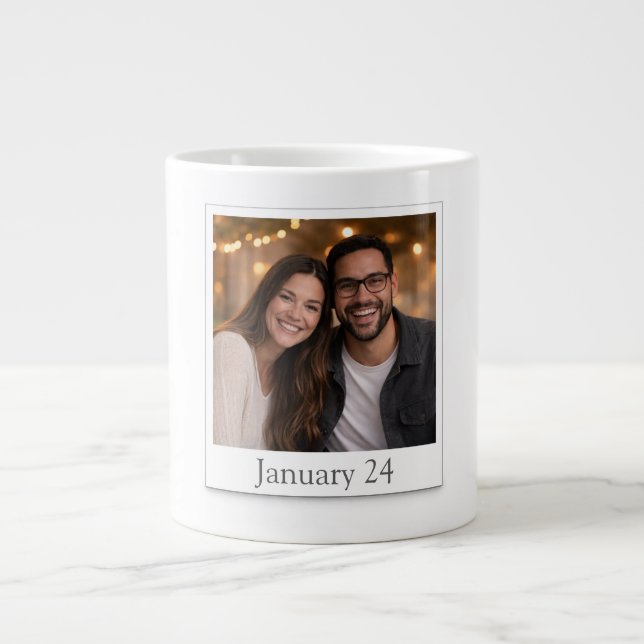 Café Grande Caneca de Foto Polaroid Personalizada com Data (Frente)