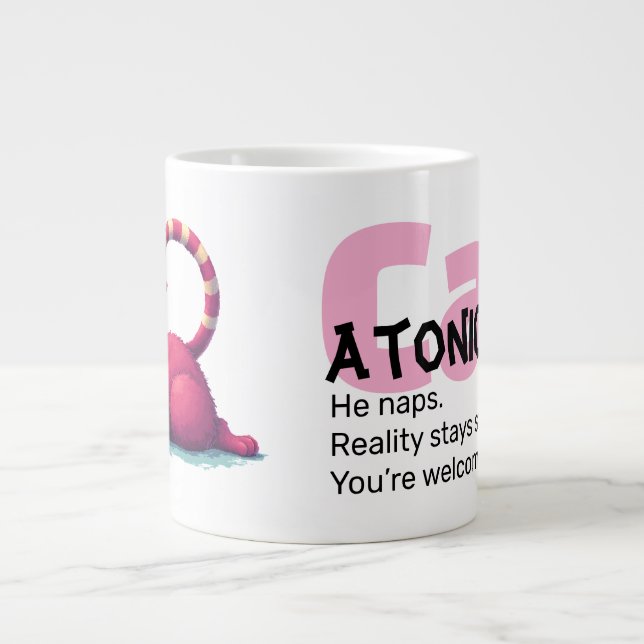 Café Grande Caneca de Gato Engraçado 600ml – CatAtonic: Eu Dur (Frente)