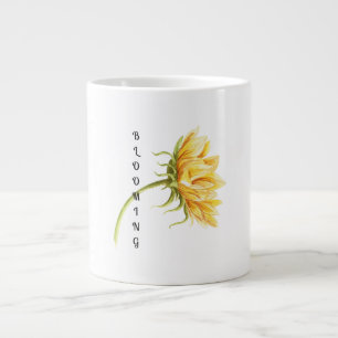 Café Grande Caneca de Girassol em Aquarela com Texto "Floresce