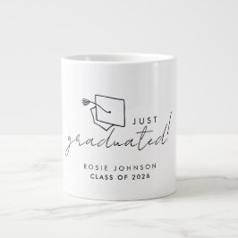 Café Grande Caneca de Graduação Simples Preto e Branco Present