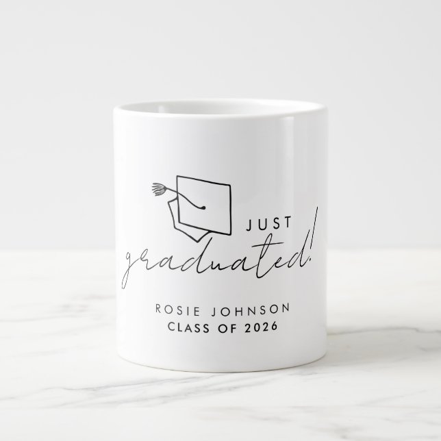 Café Grande Caneca de Graduação Simples Preto e Branco Present (Frente)