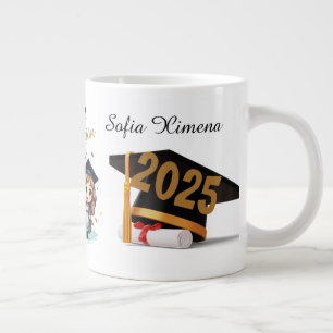 Café Grande Caneca de Graduado Preto Dourado 2025 Personalizad