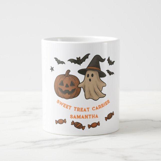 Café Grande Caneca de Halloween Cuta Spooky - Boos, Morcegos e (Frente)
