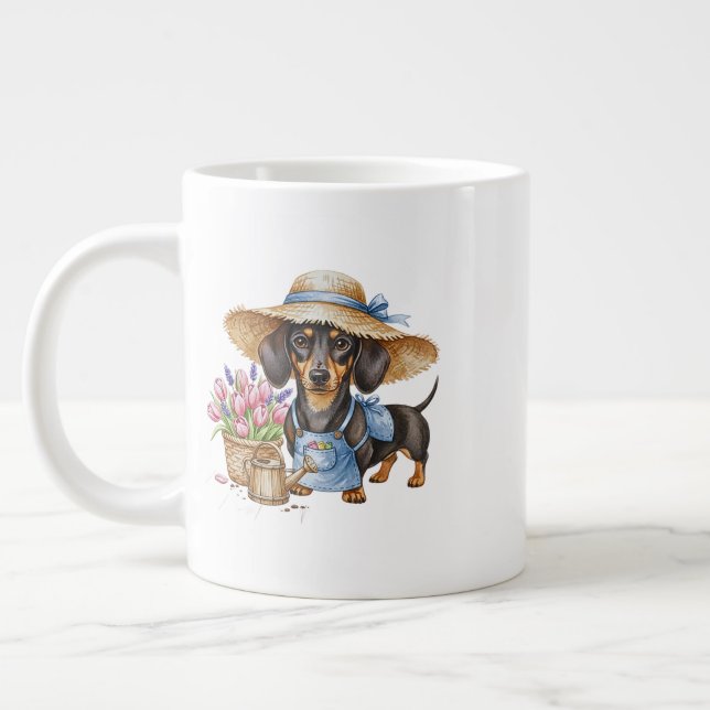 Café Grande Caneca de jardim personalizada para Dachshund (Esquerda)