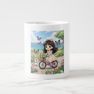 Café Grande Caneca de Menina Estética Andando de Bicicleta no