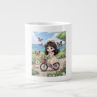 Café Grande Caneca de Menina Estética Andando de Bicicleta no