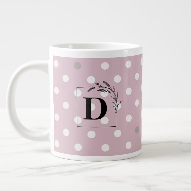 Café Grande Caneca de Monograma de Bolinhas Elegantes – Presen (Esquerda)