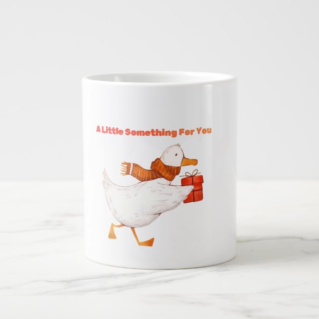 Café Grande Caneca de Natal com Ganso Fofo Segurando Presente (Frente)