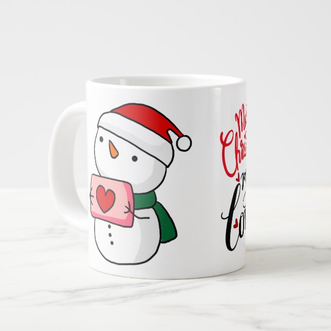 Café Grande Caneca de Natal de Homem de Neve Fofo (Frente Esquerda)