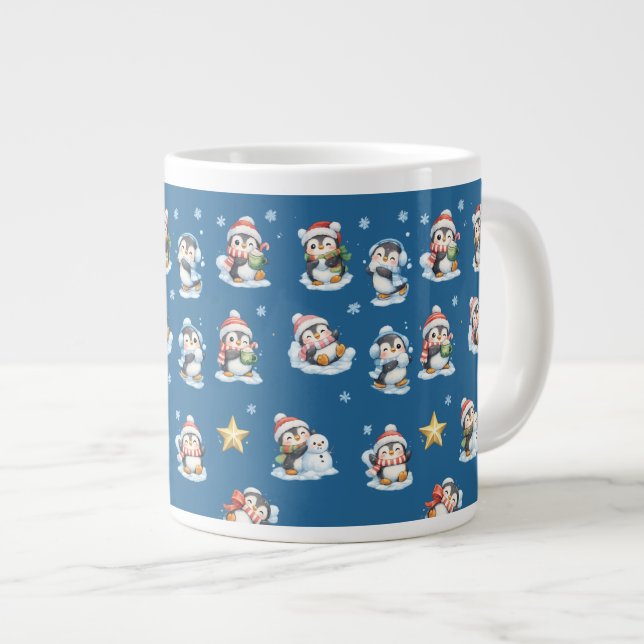 Café Grande Caneca de Natal de Pinguim Fofa (Frente Esquerda)