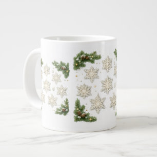 Café Grande Caneca de Natal Flocos de Neve & Pinheiro