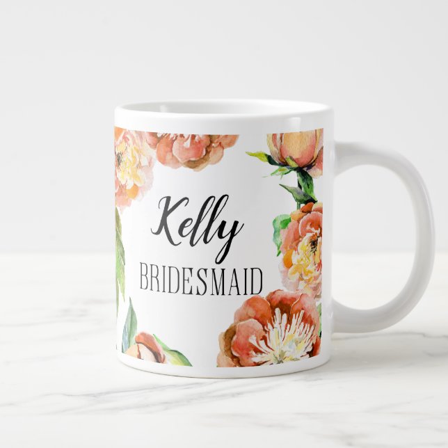 Café Grande Caneca de Noiva com Flores Personalizadas (Direita)