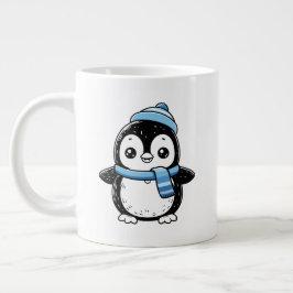 Café Grande Caneca de Pinguim Fofa Inverno | Pinguim com Chap