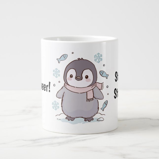 Café Grande Caneca de Pinguim Kawaii Fofo – Fique Aconchegado, (Frente)