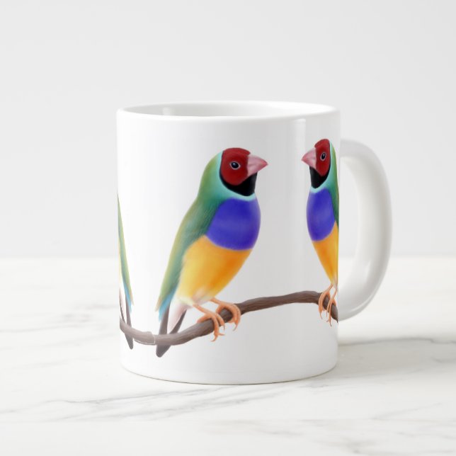 Café Grande Caneca do casal do passarinho de Gouldian (Frente Esquerda)