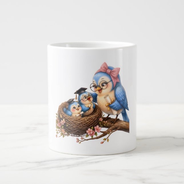 Café Grande Caneca Especial de Graduação de Pássaro Fofa (Frente)