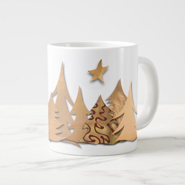 Café Grande Caneca Especial Floresta de Natal Dourada (Frente Esquerda)