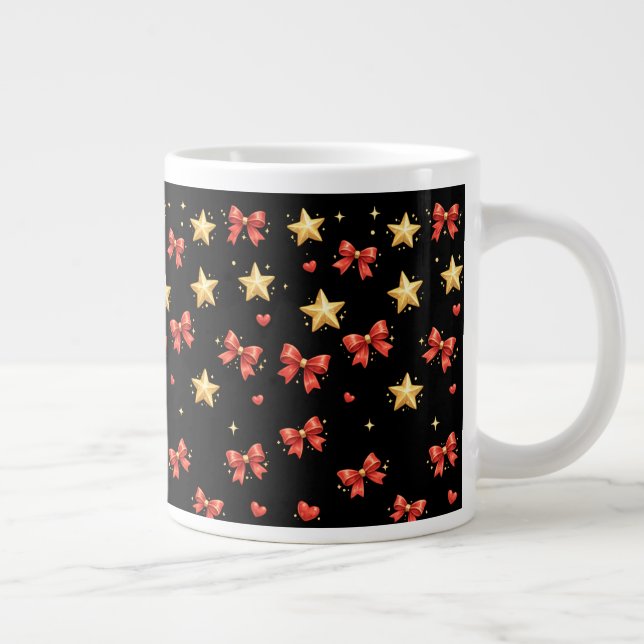 Café Grande Caneca Estrelas e Laços de Natal Preto (Direita)