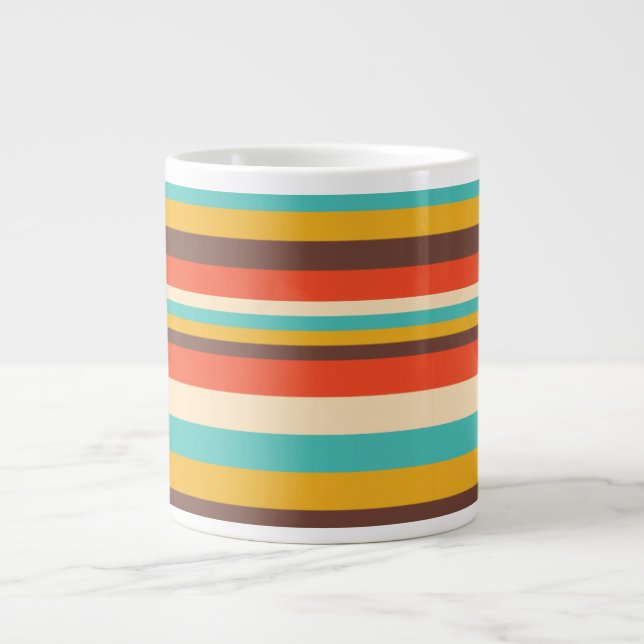 Café Grande Caneca Jumbo com Padrão de Listras Retrô (Frente)