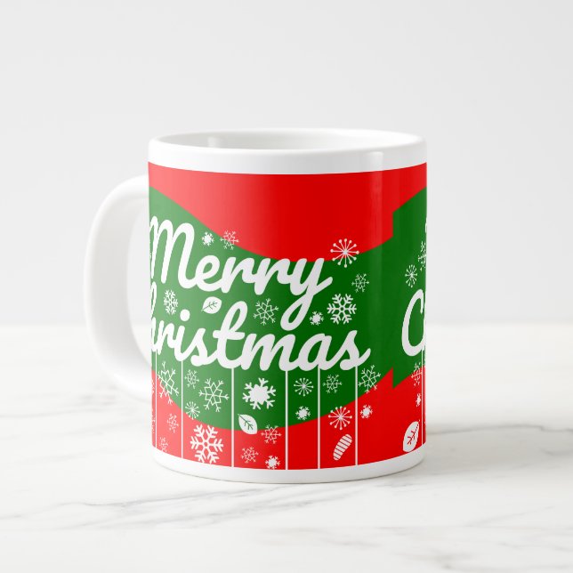 Café Grande Caneca Jumbo de Natal – Ornamentos Brancos  (Frente Esquerda)