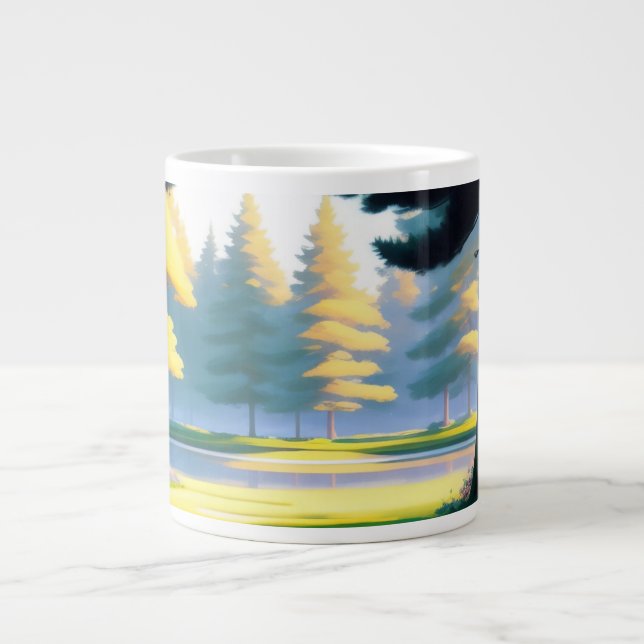 Café Grande Caneca Jumbo de Paisagem 'Refúgio Florestal Pacífi (Frente)
