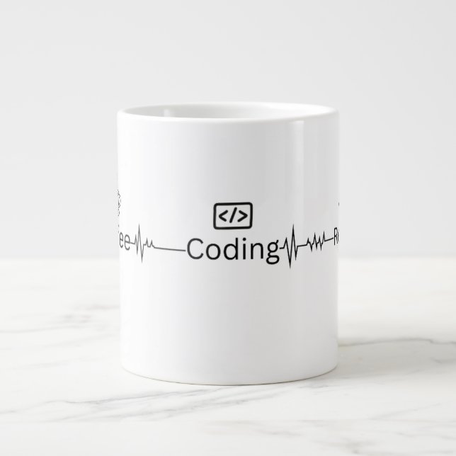 Café Grande Caneca Jumbo de Programador 'Coding Heartbeat' (Frente)