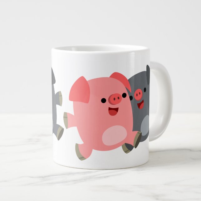 Café Grande Caneca Jumbo Pigs, de cor branca e preta (Frente Esquerda)