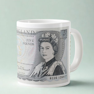 Café Grande Caneca Nota de £5 de 1971 - Rainha Elizabeth II