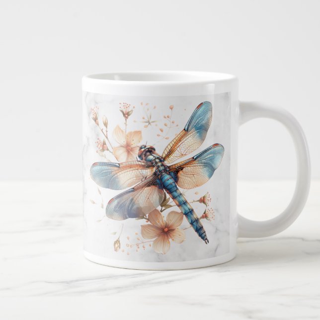 Café Grande Caneca Personalizada de Libélula em Aquarela (Direita)