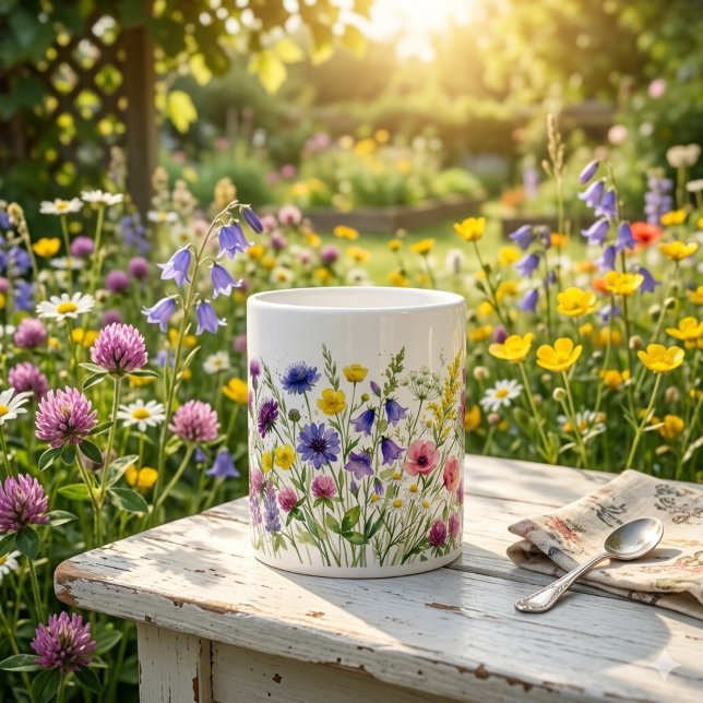 Café Grande Caneca temática com aquarelas de prado de flores s (Criador carregado)