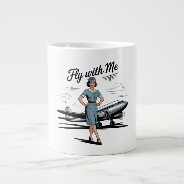 Café Grande Caneca temática com comissária de bordo escandinav (Frente)